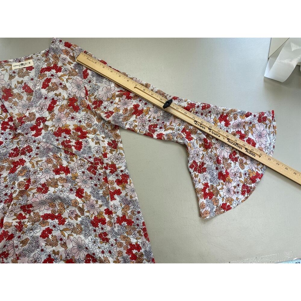 Natural Life Maxi Dress Medium Sheer Retro Floral Tiered Bell Boho Cottagecore - Picture 7 of 12